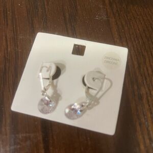 Beeline Women’s Silver Tone Circle Shape Zirconia Dangle Leverback Earrings